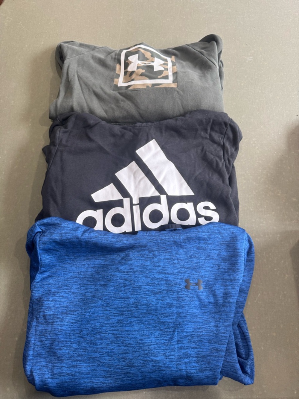 Adidas Black Logo Sweatshirt + Two UnderArmour Sweatshirts - Black, Green, Blue